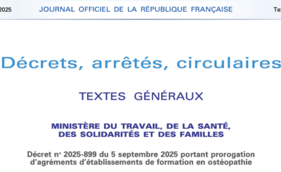 Décret de prorogation des agréments des établissements de formation en ostéopathie
